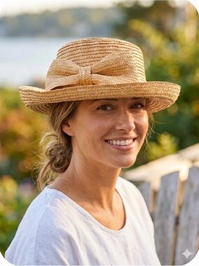 April Cornell Woven 100% Straw Sun Hat with Bow Accent